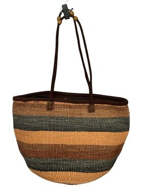 Bag Boho Market Tote Woven Sisal Shoulder Straps Round Lined Zip Closure